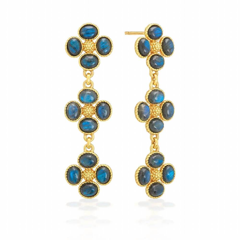 NEW CAPUCINE DE WULF women's berry clover linear earrings in blue labradorite